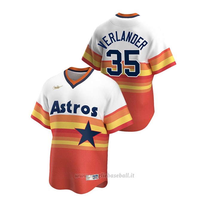 Maglia Baseball Uomo Houston Astros Justin Verlander Cooperstown Collection Primera Bianco Arancione